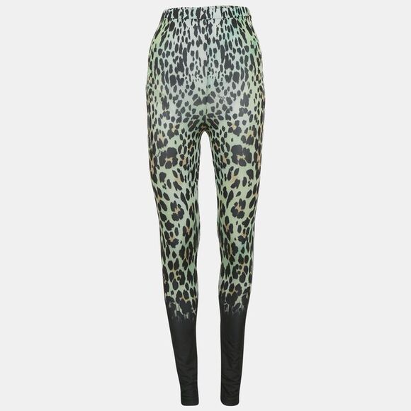 Roberto Cavalli Green Animal Print Jersey Leggings Xs